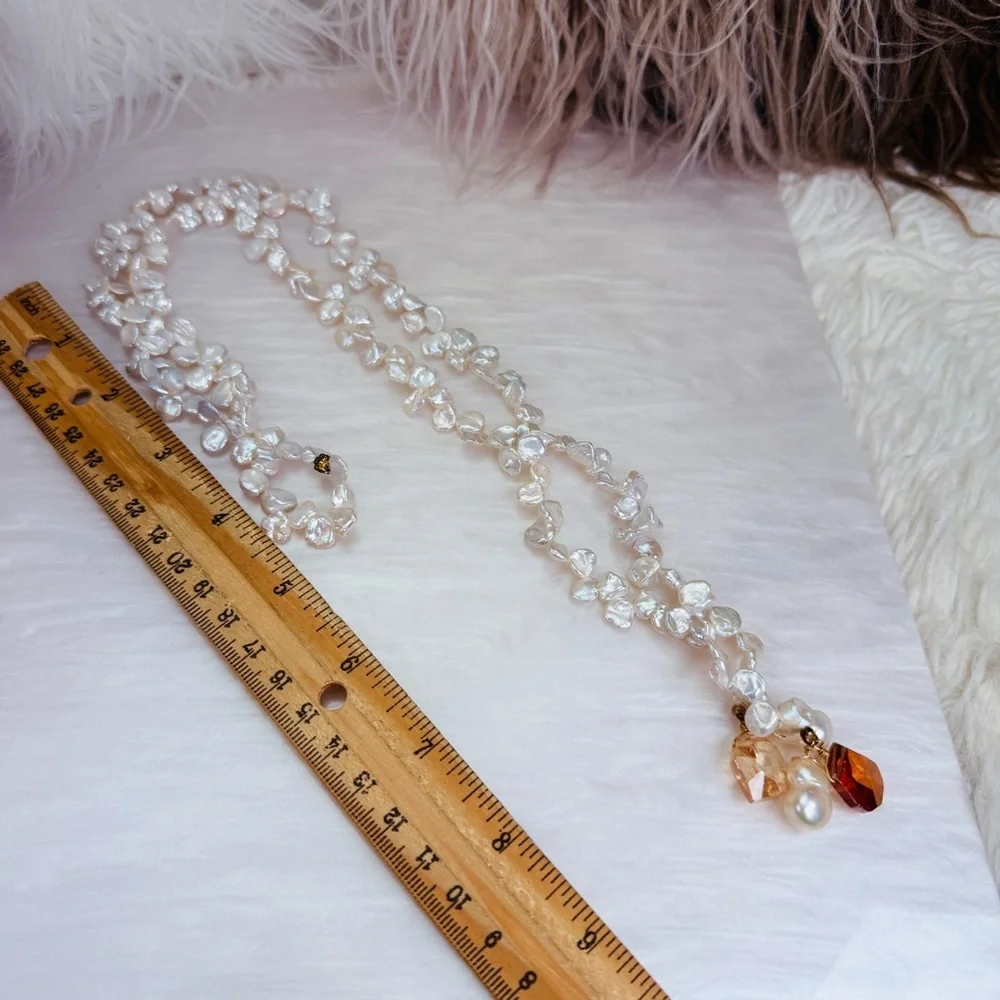 Vintage Freshwater Pearl Crystal Lariat Necklace